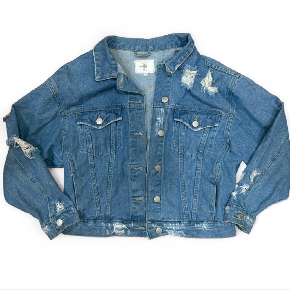 Blue distressed denim jacket